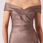 TERI JON BRONZE METALLIC JACQUARD PORTRAIT OFF SHOULDER GOWN 12 Brown Photo 1