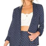 L'Academie L’ACADEMIE Carter Linen Blazer Open Front Navy Blue White Polka Dot Medium New Photo 0