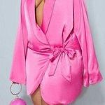 Pretty Little Thing Plus Bright Pink Extreme Plunge Tie Detail Shift Blazer Dress Women Size 18 Photo 0