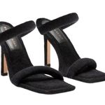 Good American black slip on terry cloth heeled sandal | square toe Photo 0