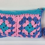 New Handcrafted Crochet Clutch Blue Pink Teal Case Granny Heart Crochet Charm Photo 1
