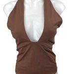 NEW Reoria Women's Brown Halter Sleeveless Plunging One Piece Bodysuit Top Sz M Size M Photo 0