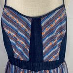 As You Wish Striped Blue Denim Boho Pattern Mini Sundress Size XL Photo 3
