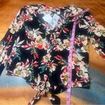 Roxy New Black Red Floral Blouse tie front size small long sleeve Photo 8