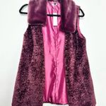 White House | Black Market NEW WHBM Long Faux Fur Vest in Cabernet Red Photo 3