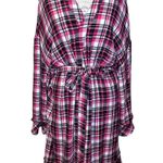 Torrid Gauze Henley Plaid Fabric Belted Robe Pink White and Black Size 3X Photo 0