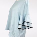 Marc New York Andrew Marc Bell Sleeve Top Light Blue Black Trim Small Photo 3