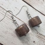 Vintage Earrings For Pierced Ears Unusual Wooden Design Brown Photo 3