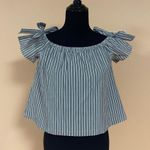 Lush Clothing 5/$20 Lush Green White Stripe Off the Shoulder Cotton Blouse Top Bows XS Photo 8