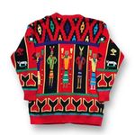 Vintage Jack B. Quick Red Black Tribal Graphic Knit Oversized Cardigan Sweater Photo 1