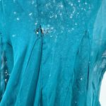 Badgley Mischka  Teal Silk Sequin Evening Gown Size 14 Draped Cape Formal Photo 9
