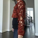 Nicole Floral Crochet Cropped Sweater Cardigan Red Photo 8