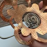 Handcrafted Two Tone Metal Flower Brooch Pin Copper & Silver Tone Photo 3