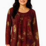 Daisy Fuentes Women's Long Sleeve Tee S Red Gold Tie-Dye Photo 0