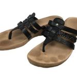 UGG  Black Leather Heeled Strappy Thong Sandals 9 Photo 0