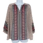Fun2Fun Women’s Boho Print Popover Shirt 3/4 Sleeve V-neck Sheer Top NWT Photo 0