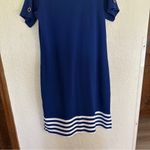 Quacker Factory Blue White Size XS Short Sleeve Striped Hem Knit Dress Grommets Photo 7