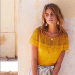 Sézane Lucette 100% Linen Blouse Saffron Yellow Lace Ruffle Top Size Small Shirt Photo 1