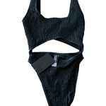 South Beach  crinkled cut out crop swimsuit in black Photo 3