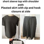 Vintage 80s Casual Corner navy gold geometric pattern 2 piece skirt suit 10 Photo 1