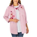 Woman Within  Embroidered Heart Floral 3/4 Sleeve Button‎ Down Shirt 3X Photo 1