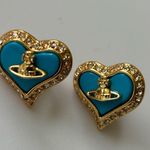 Vivienne Westwood NWOT Gold and Blue Heart Earrings Photo 3