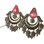 Oxidized Silver Tone and Pink Stone Earrings Photo 0