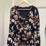 Entro  Navy Floral V-neck Longsleeve Blouse size medium Photo 0