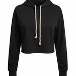 Wild Fable Black Cropped Hoodie with Cream Drawstrings Photo 0