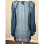 AQUA  Sheer Blue Ruffle Blouse Womens M Long Sleeve Chiffon Top Romantic Boho Photo 6
