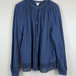 J.Crew Point Sur Peasant Top Womens L Blue Boho Long Sleeve Windowpane Button Photo 1