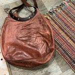 Leather Dean Bag Teardrop Round Handle Hobo Boho Two Tone Hippie Western Medium Brown Photo 1