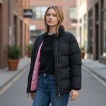 L.L.Bean Black and Pink Puffer Feather Down Puffer Full Zip Ski Winter Jacket M Photo 14