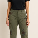 Sundance  Bloom Floral Embroidered Cargo Utility Pants Army Green Size 16 Photo 0