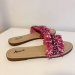 Avanti  Pink Fringe Slip On Slide Flat Sandals Vegan Faux Leather Womens US 10 Photo 1