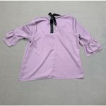 Haute Monde  Blouse Top Small Lavender Ruffle Bell Sleeve Bow Back Black Ribbon Photo 1