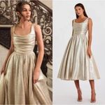 Mac Duggal Gold Square Neck Sleeveless A Line Midi Dress Size 4 NWT C6 Photo 1