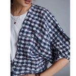 Anthropologie  June Gingham Cropped Oversized Kimono Navy Blue Multicolor Size OS Photo 2