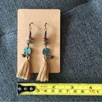 Bohemian Dangle Fringe Earrings, Turquoise, Tan, Festival Tan Photo 4
