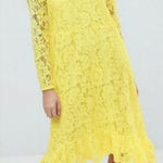 ASOS  Yellow Lace Long Sleeve Midi Dress Photo 0