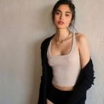 Free People  Ribbed Square Neck Beige Tank Top Racerback XS Photo 1