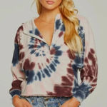 Chaser Linen French Terry Raglan Half Zip Hoodie In Tie Dye Pink Size Large Photo 0