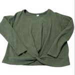 Old Navy szS LS green ribbed twist front round neck banned hem top EUC Photo 0