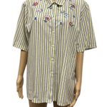 Vintage Napa Valley Embroidered Short Sleeve Button Up Blouse Striped Shirt XL Yellow Photo 0