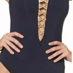 Bleu Rod Beattie Twisted-Front One-Piece Swimsuit Black Gold- Size 8 Photo 0