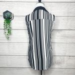 Liberty Love  Black & White Vertical Stripes Sleeveless Collared Blouse Top Small Photo 4