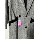 Vintage Deadstock Noble Fashions Wool Herringbone Maxi Pea Coat Sz 8 Velvet Trim Black Photo 1