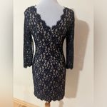 Eliza J  navy blue lace nude boat neckline knee length sheath dress NEW 6 Photo 3