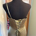 NWOT green one shoulder satin prom dress size 6 lace up back flared skirt slit Photo 6