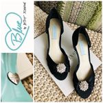 Betsey Johnson Blue by Black Satin Low Heel Peep Toe Jeweled Size 8 Photo 1